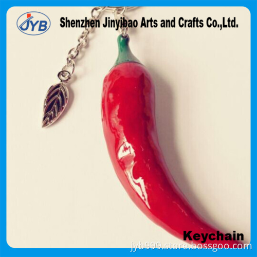 cool design metal red chilli shaped keyring plastic pepper keychain